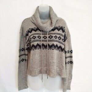 Charlotte Russe Knit Sweater Womens Size L Cowl Neck Oversized Striped Gray Navy
